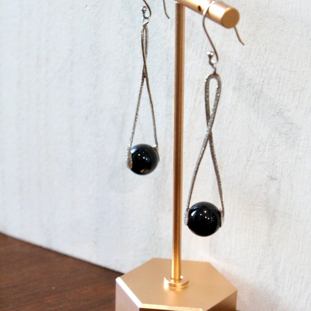Vintage Handcrafted Sterling Silver Twist Drop/Dangle Earrings w/ Black Onyx - Picture 4 of 5